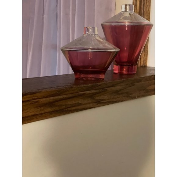 Rare 2 Hazel Atlas Glass Moroccan Ruby red Swirl Candy Dish w/Lid Mid Century - Picture 3 of 8